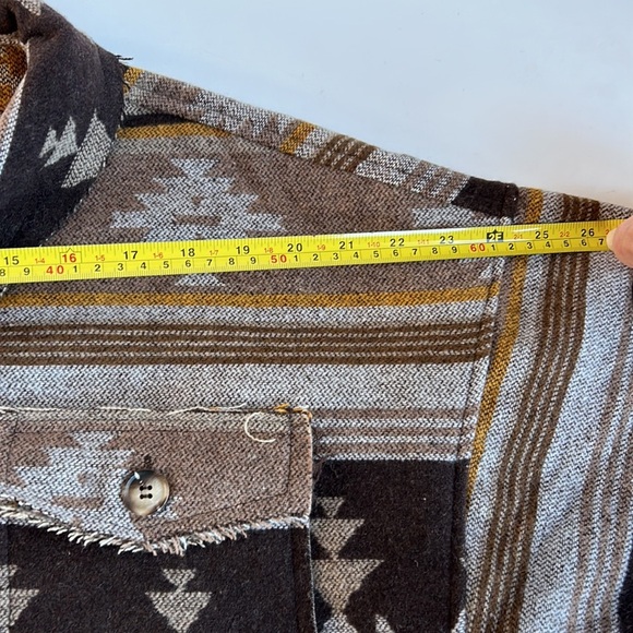 new in raw hem aztec brown tan mustard long sleeve button jacket shacket shirt - Picture 15 of 16